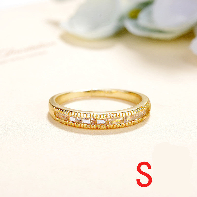 Small Inlaid Zircon Copper Ring For Women Simple Geometric Design Sizes 5 To 10 Fashion Jewelry For Everyday Wear