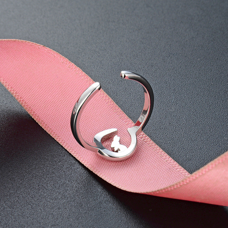 Sterling Silver Moon Rabbit Ring Adjustable Geometric Design With Electroplated Finish For Women And Girls Now