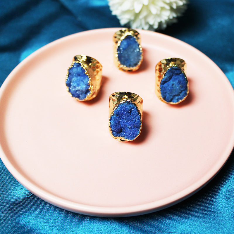 Oval Crystal Cluster Wrap Ring Color Plated Inlay Style For Women Lake Blue Treasure Blue Rose Red Original Color