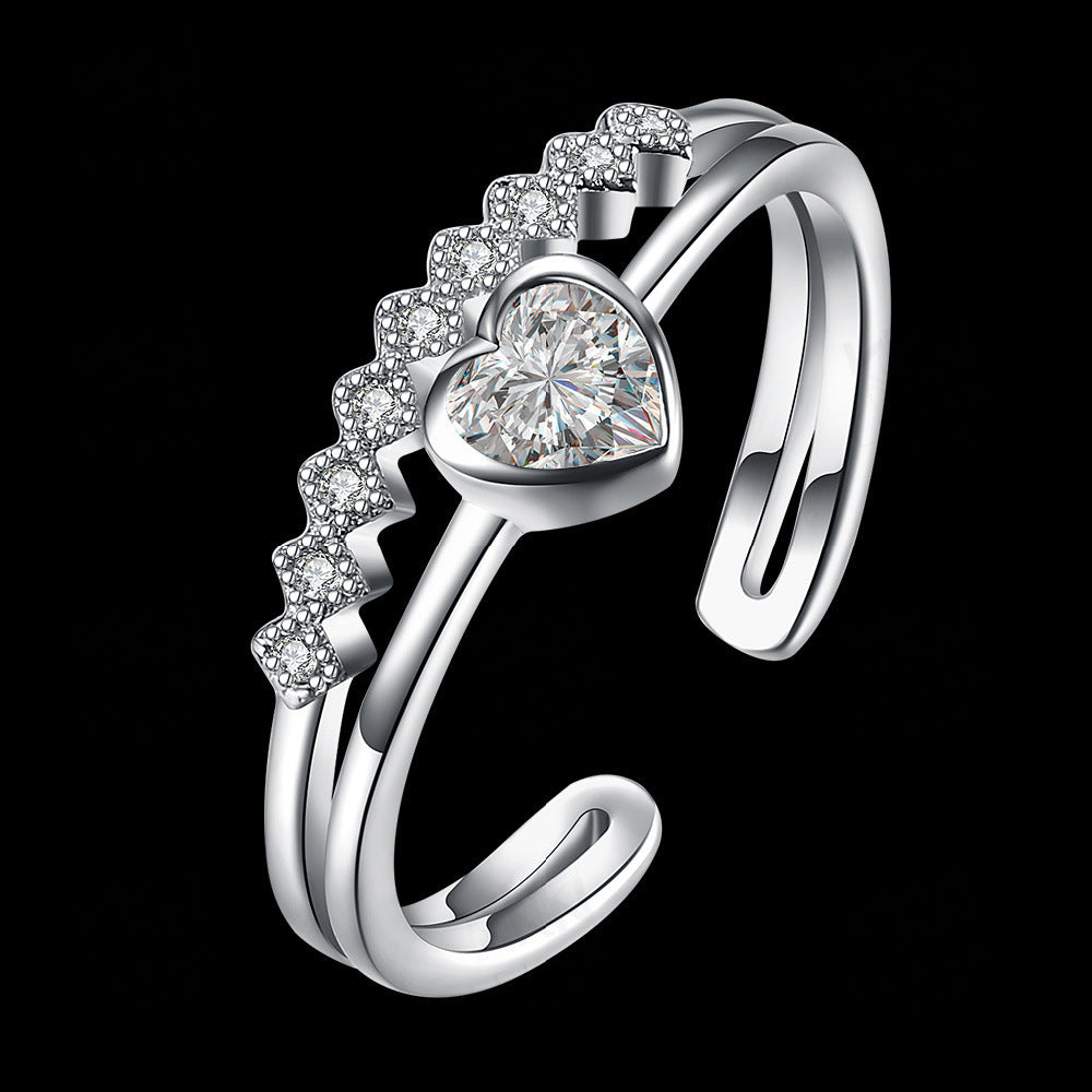 Heart Shaped Couple Rings With Micro Inlaid Zircon Electroplated Geometrical Design For Ladies And Men Fashion