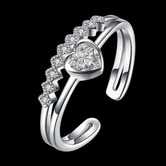 Heart Shaped Couple Rings With Micro Inlaid Zircon Electroplated Geometrical Design For Ladies And Men Fashion