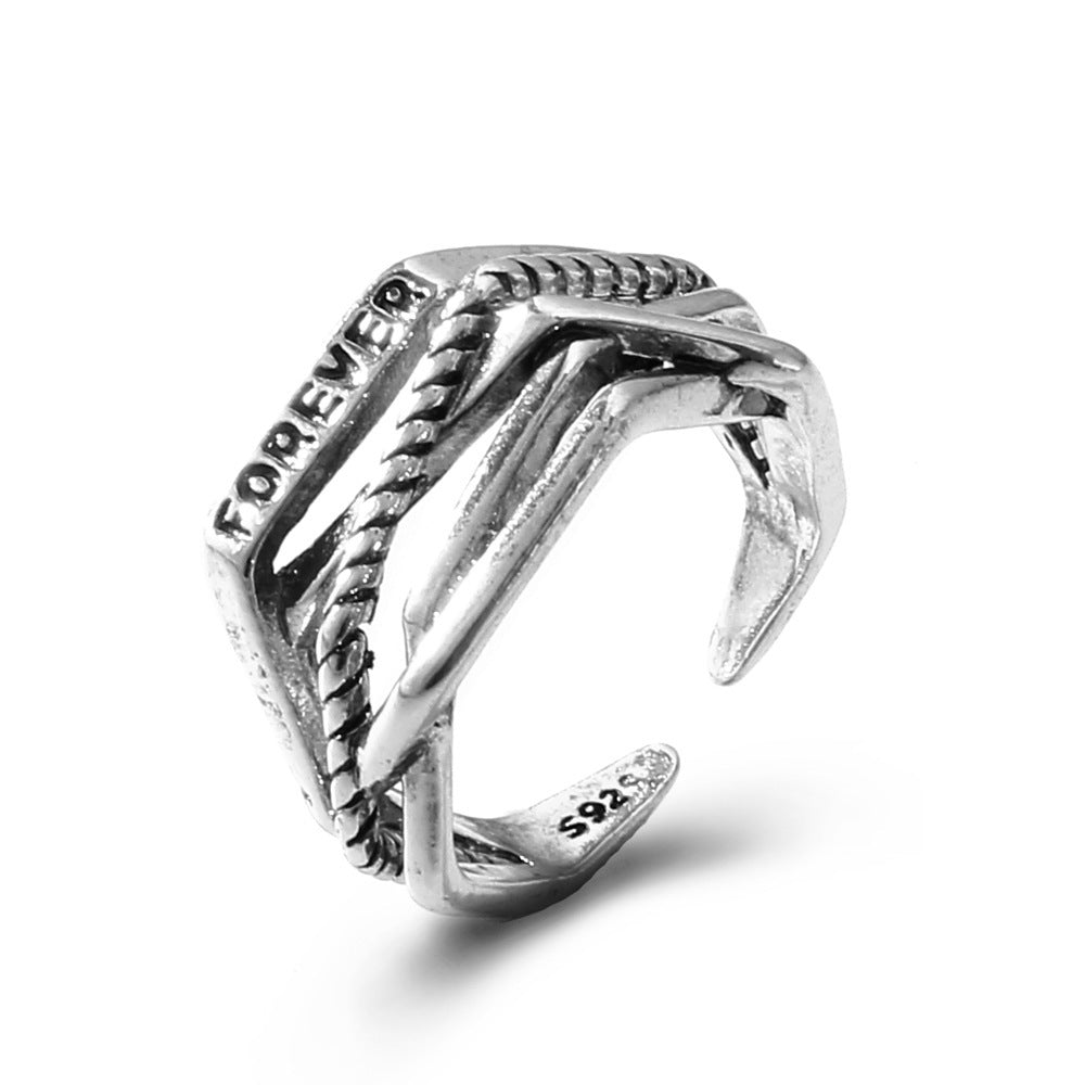 Womens Retro Rings Multilayer Irregular Weave Round Bead Alloy Geometric Metal Rings Electroplated Ancient Gold