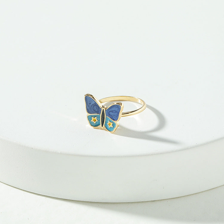 Purple Blue Geometric Butterfly Ring For Women Alloy Jewelry Solid Color Oil Drop Style Jewelry Keepsake Gifts