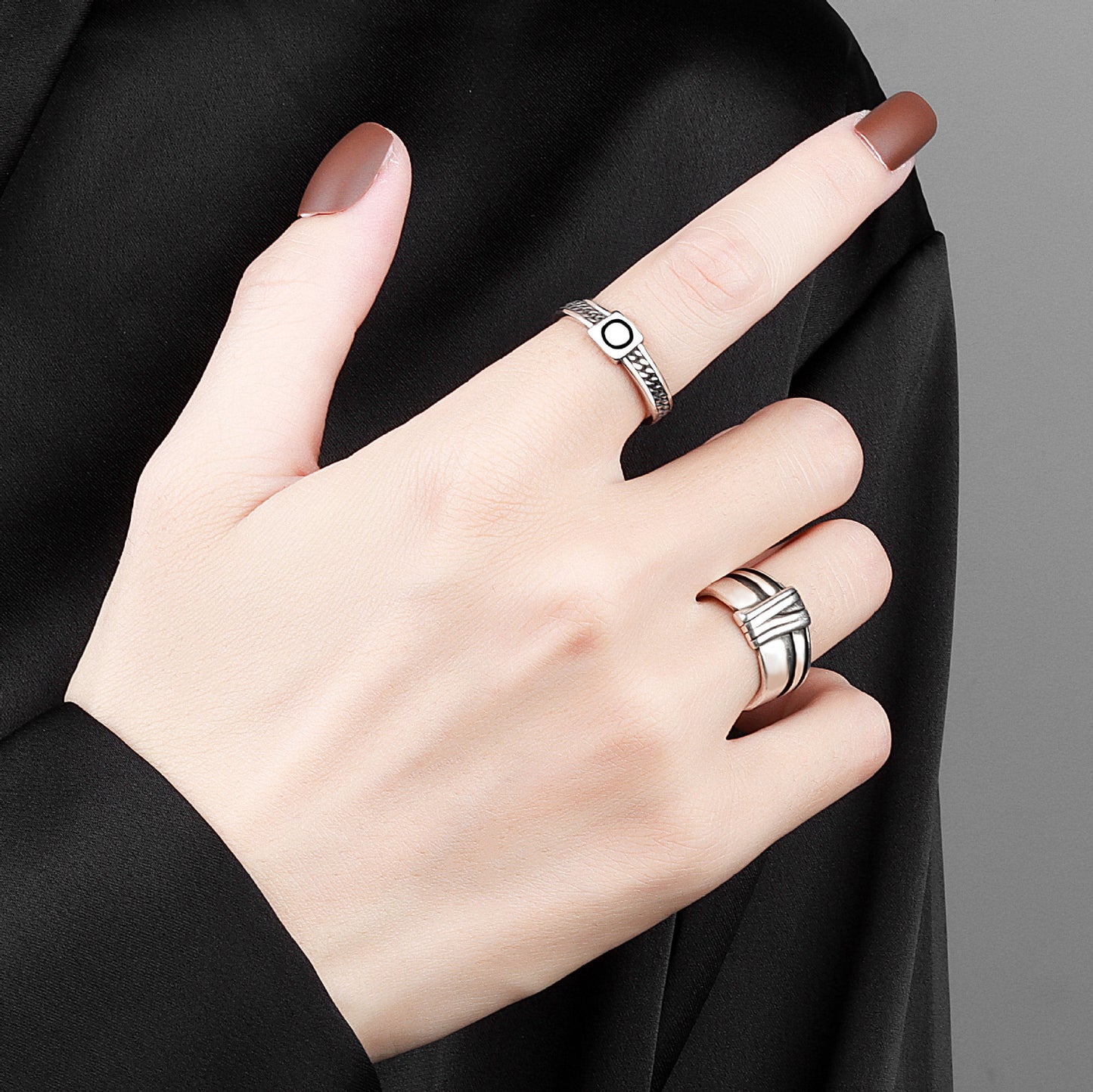 Womens Vintage Ring Adjustable Copper Ring Thai Silver Plated Geometric Ring Trendy Fashion Jewelry Ring Women