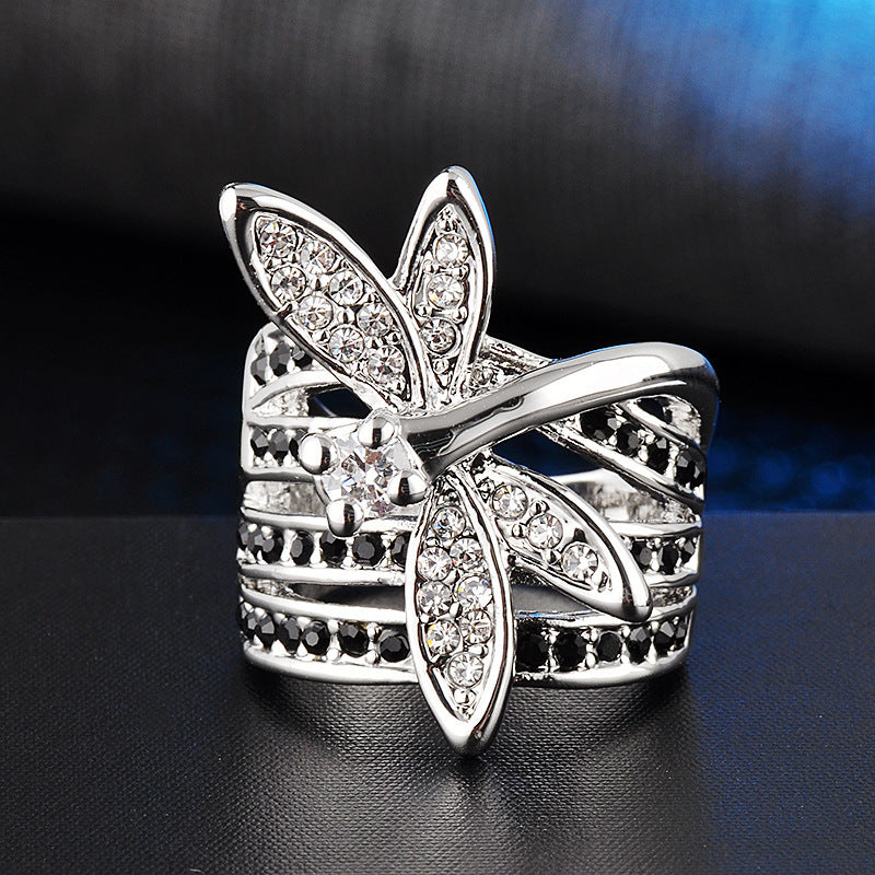 Womens Dragonfly Ring Diamond Inlaid Gold Plated Fashion Jewelry Elegant Unique Statement Gift For Her Durable