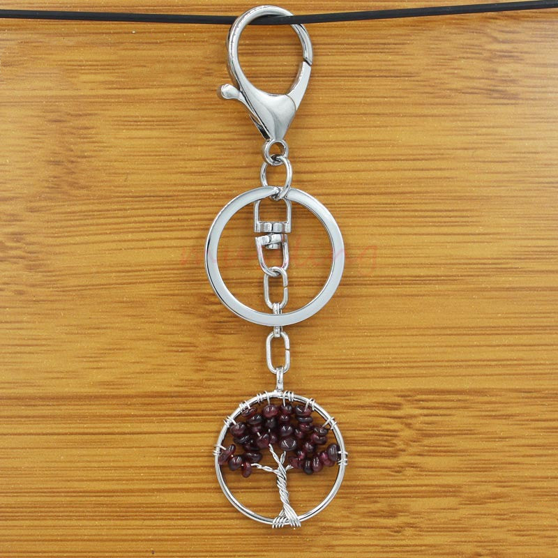 Crystal Tree of Life Amethyst Keychain Pendant Electroplated Round Charm for Handbags and Backpacks Decoration