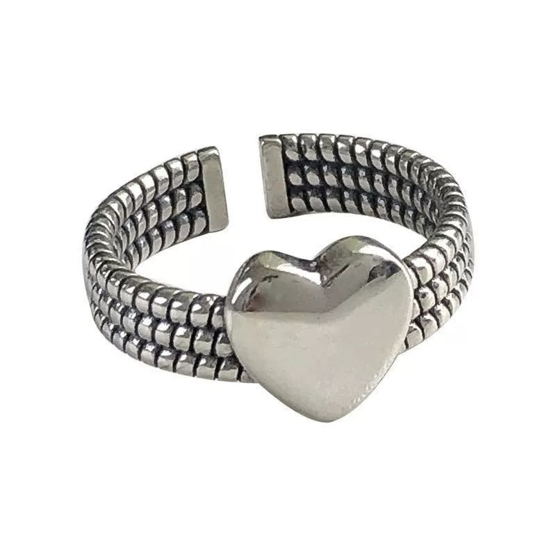 Womens Hollow Heart Ring Adjustable Opening Retro Geometric
