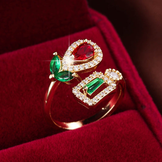 Retro Tulip Flower Elegant Ring Socialite Style Open Mouth Copper Plated Gold Or Silver Adjustable Fit Stylish