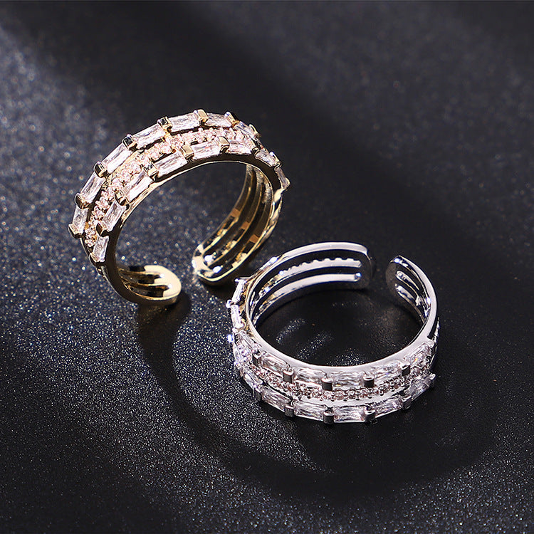 Unisex Geometric Zircon Ring Gold Plated Copper Abstract Design Korean Style Jewelry For Everyday Wear Modern Accessory