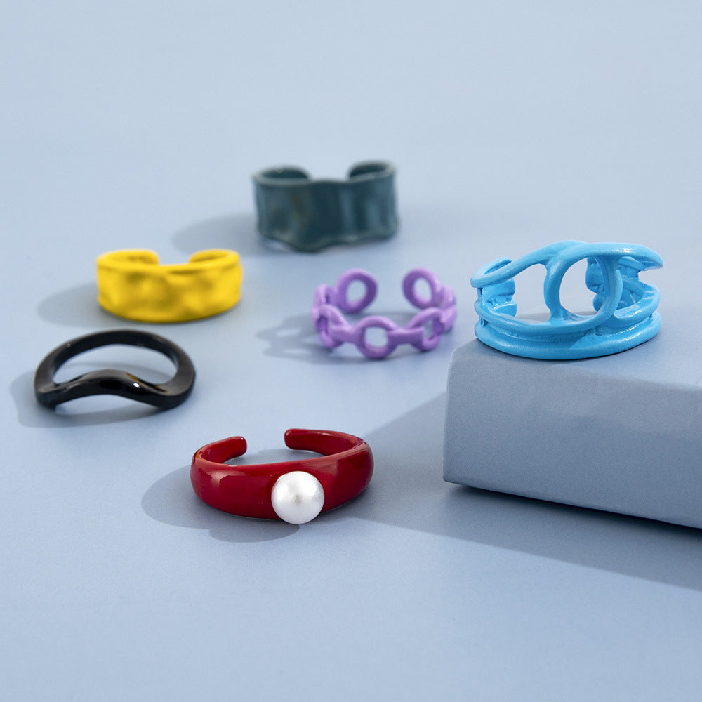 Six Piece Geometric Ring Set Alloy Knuckle Stackable Fashion Jewelry For Women And Girls Collection Daily Wear
