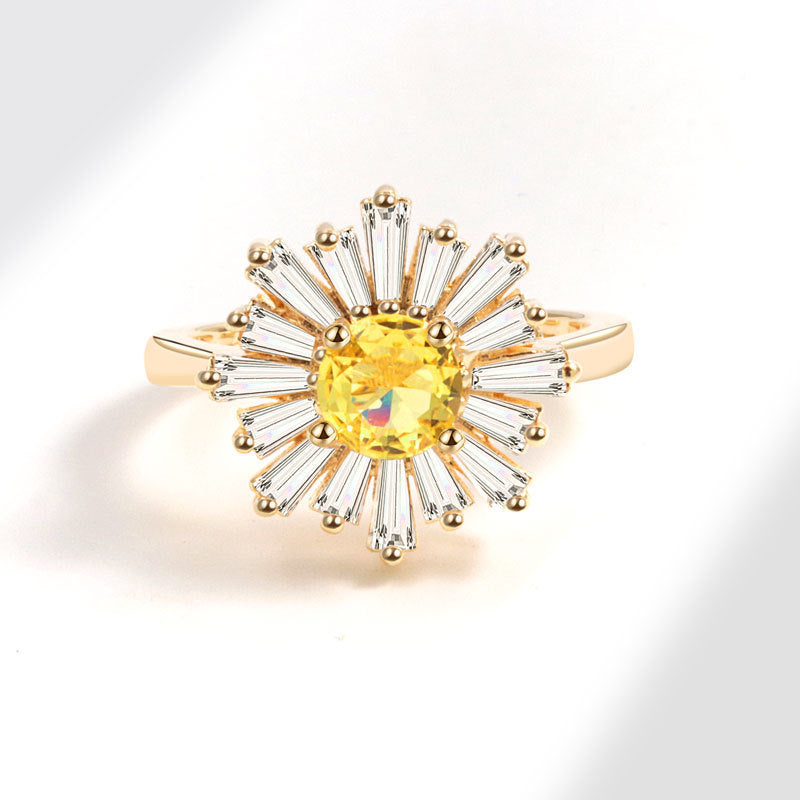 Sunflower Ring Fashion All Match Opening Yellow Gold Copper