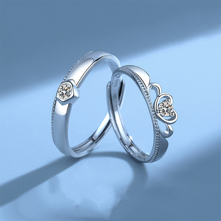 Sterling Silver Crown Ring Adjustable Opening Jewelry 999 Pure Silver Gems Inlaid Fashion Ring For Couples Now