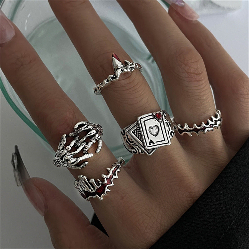 Women Alloy Ring Set Asymmetrical Rings Trendy Fashion Jewelry 5 Piece Set Eco Friendly Material Unique Design
