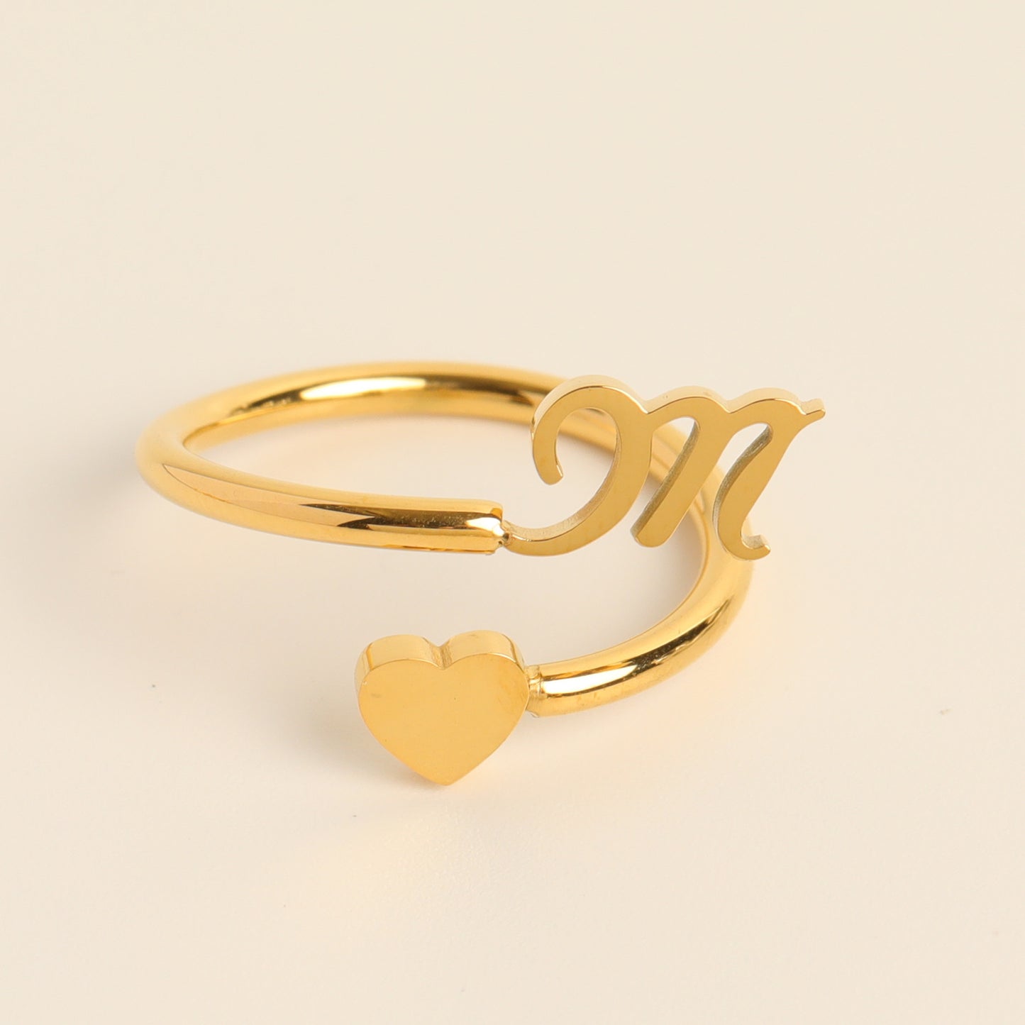 Womens Initials Letter Ring Three Dimensional Stainless Steel 18K Gold Plated Adjustable Jewelry Gifts For Her