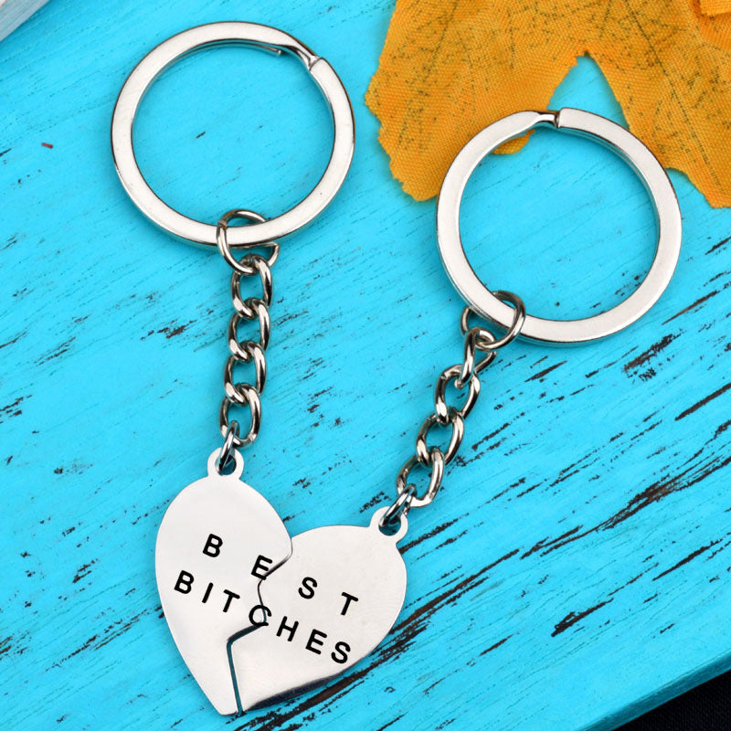 Heart Shaped Keychain Stainless Steel Key Ring With 2 Petal Pendants And Three Petal Pendants Silver Key Chain