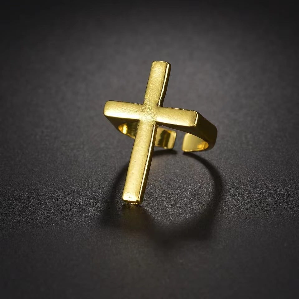 Unisex Geometric Cross Ring Adjustable Opening Alloy Electroplated Black Gold Gift For Men And Women Stylish Edition