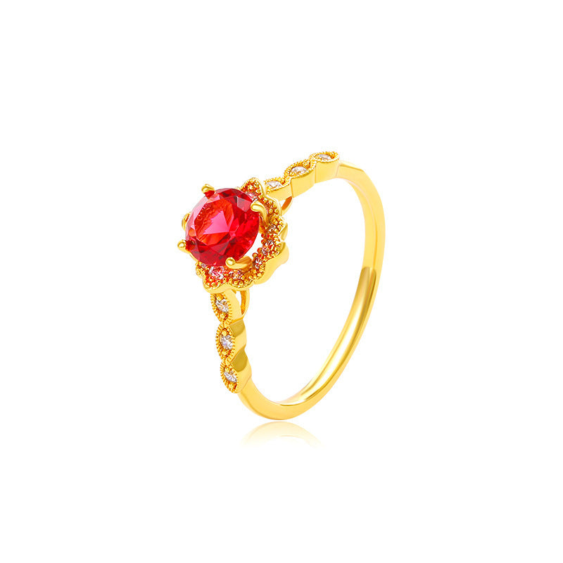 Womens Retro Pomegranate Ruby Artificial Gemstone Ring Four Claws Copper Alloy Elegant Durable Jewelry For Her