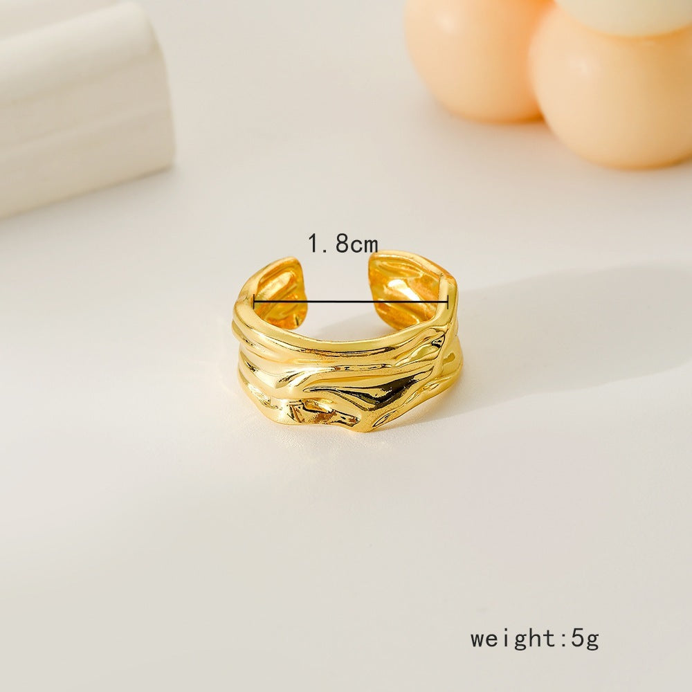 Unisex Stainless Steel Ring With Irregular Pleated Design Electroplated Fashion Jewelry Band For Women And Men Wear