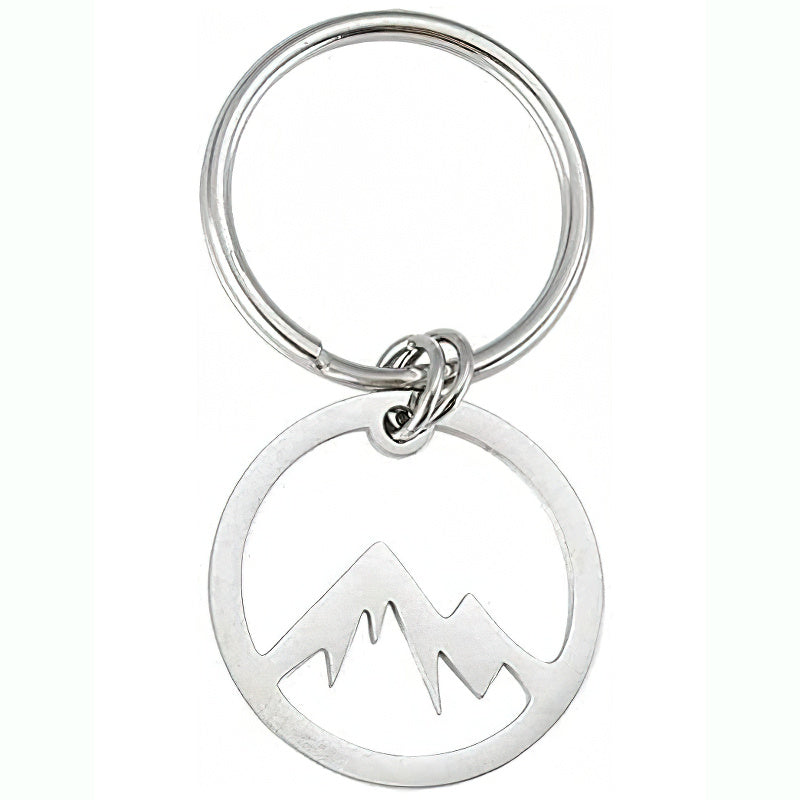 Mens Stainless Steel Round Key Pendant Snow Mountain Valley Design Keychain Durable Steel Key Finder Gift For