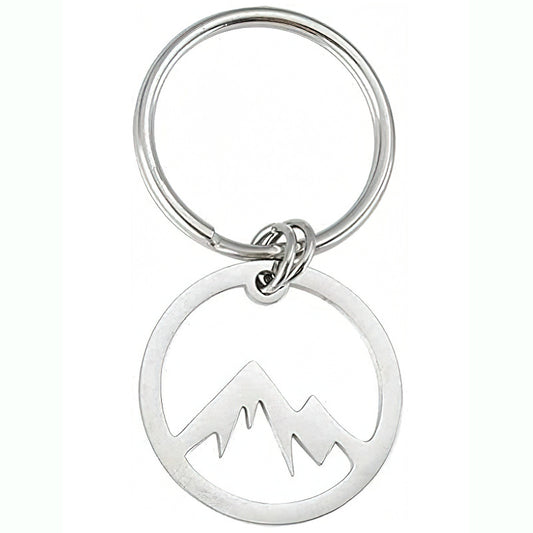 Mens Stainless Steel Round Key Pendant Snow Mountain Valley Design Keychain Durable Steel Key Finder Gift For