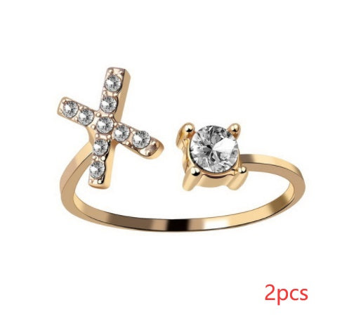 Womens Initial Letter Ring Adjustable Vintage Jewelry Zircon Accents Alloy Rhinestone Ring Perfect For Gifting