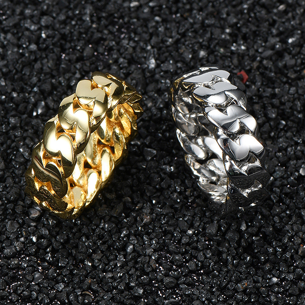 Unisex Ring Hip Hop Cuban Link Copper Geometric Jewelry Gold Electroplated Finish Durable Fashion Accessory Style