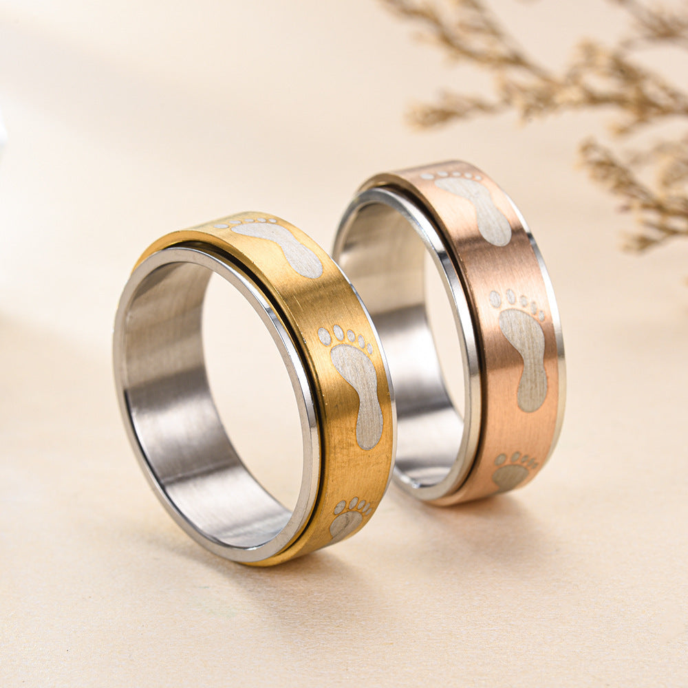 Titanium Steel 8mm Laser Marking Footprint Ring Unisex Durable Fashion Jewellery Band For Men Women Daily Wear