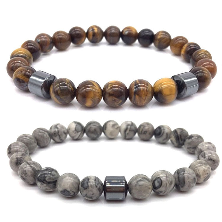 Tiger Eye Bead Bracelet Magnetic Closure Fashion Jewelry For Men And Women Gift Black Stone Accent Length 19cm