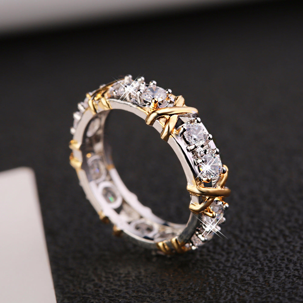 Gold Plated Zircon Ring Sepia Tone Fashion Jewelry Set