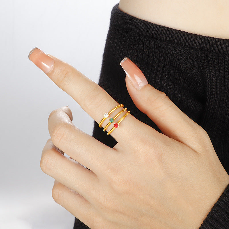 Titanium Steel Ring Electroplated With Zircon Accent Design Simple Band Jewelry Gift For Her Elegant Daily Wear