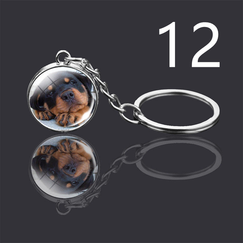Dog Keychain Double Sided Glass Ball Pendant Exquisite Metal Design Key Chain For Pet Lovers Gift For Everyday
