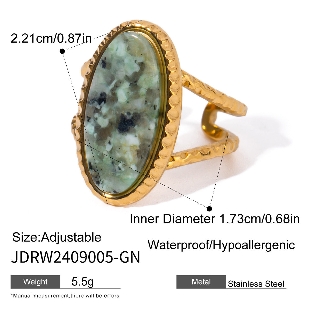 Oval Turquoise Tigereye Adjustable Split Ring