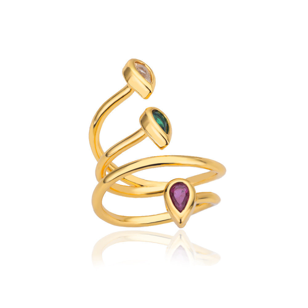 Geometric Zircon Ring In Gold Tone Stainless Steel Adjustable Opening Band For Everyday Wear Jewelry Gift Pack