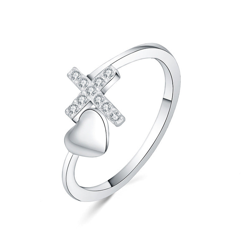 Sterling Silver Heart Ring With Cross Design For Women 925 Peach Jewelry Fashion Ring For Women And Girls Gift