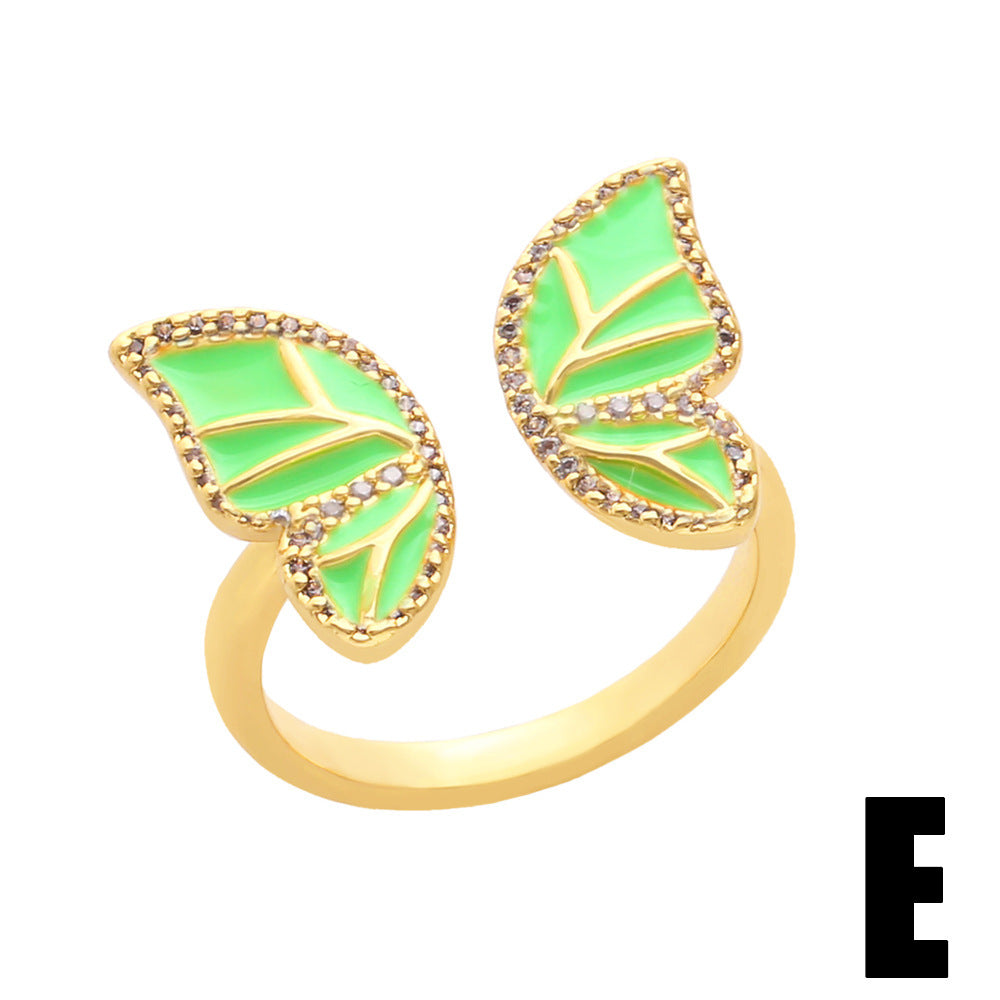 Women's Butterfly Ring Copper Adjustable Zircon Oil Drop Jewelry Elegant Fashion Accessory with Sparkling Zircon