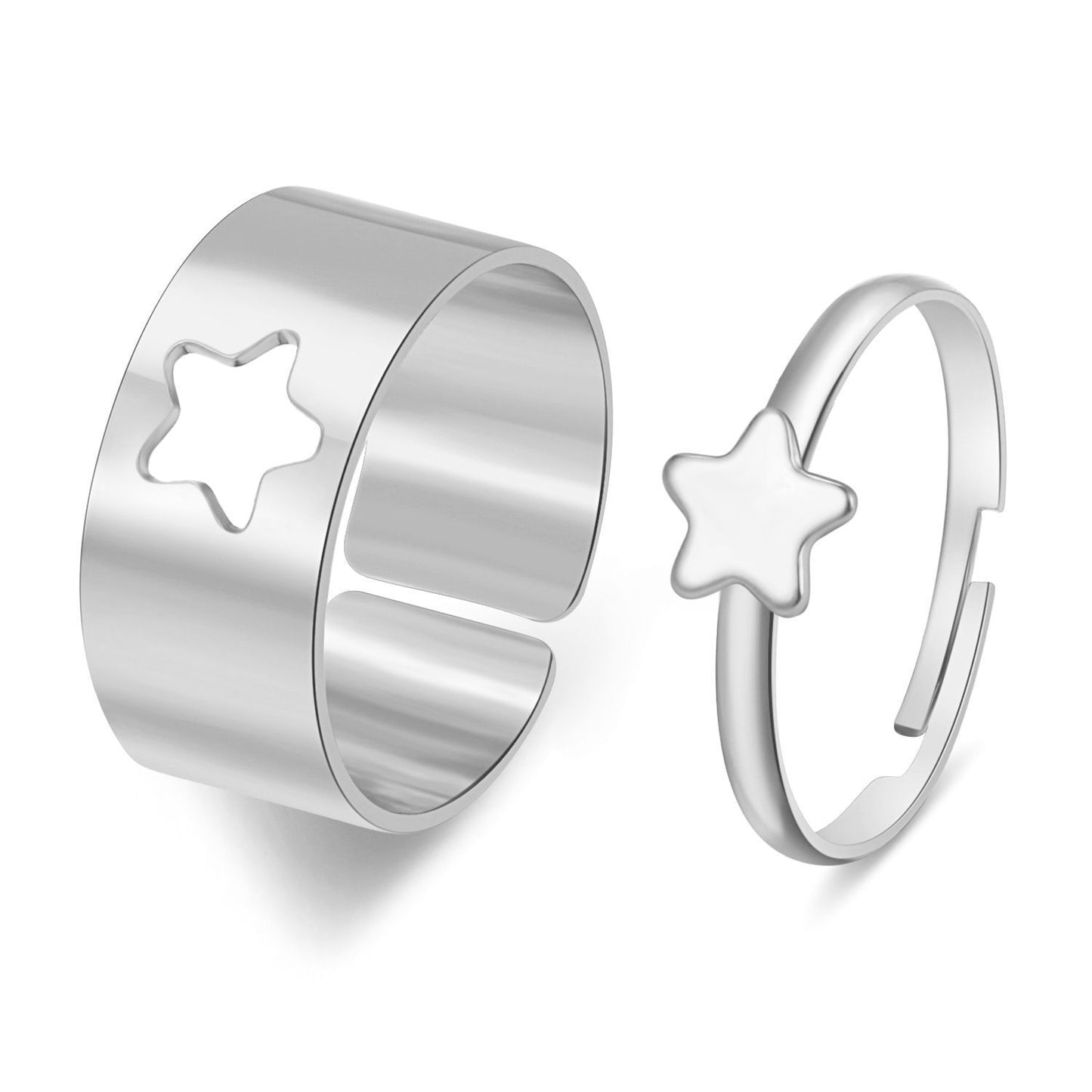 Couple Geometric Star Moon Rings Set Adjustable Alloy Celestial Punk Rings For Women And Men Fashion Statement