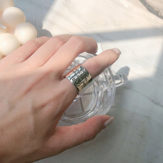 Vintage Hip Hop Letter Ring Copper Wide Edge Fashion