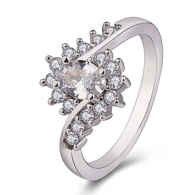 Simple And Elegant Oval Stone Ring Dark Blue Rhinestones White Gold Color Navy Blue Rhinestones Platinum Color