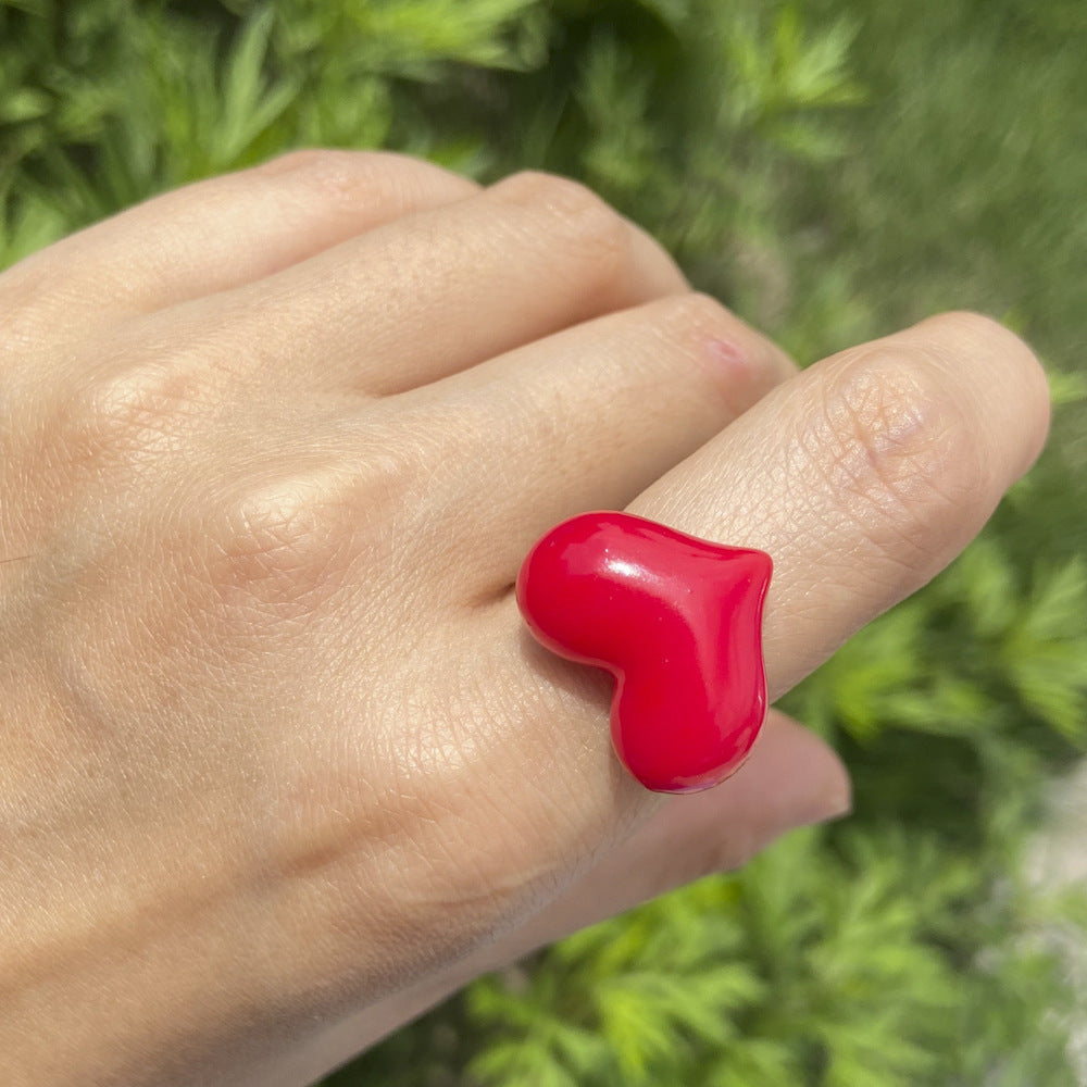 Women Heart Shaped Resin Ring Candy Color Love Ring For Anniversary Gift Wedding Celebration Ring For Her Gift