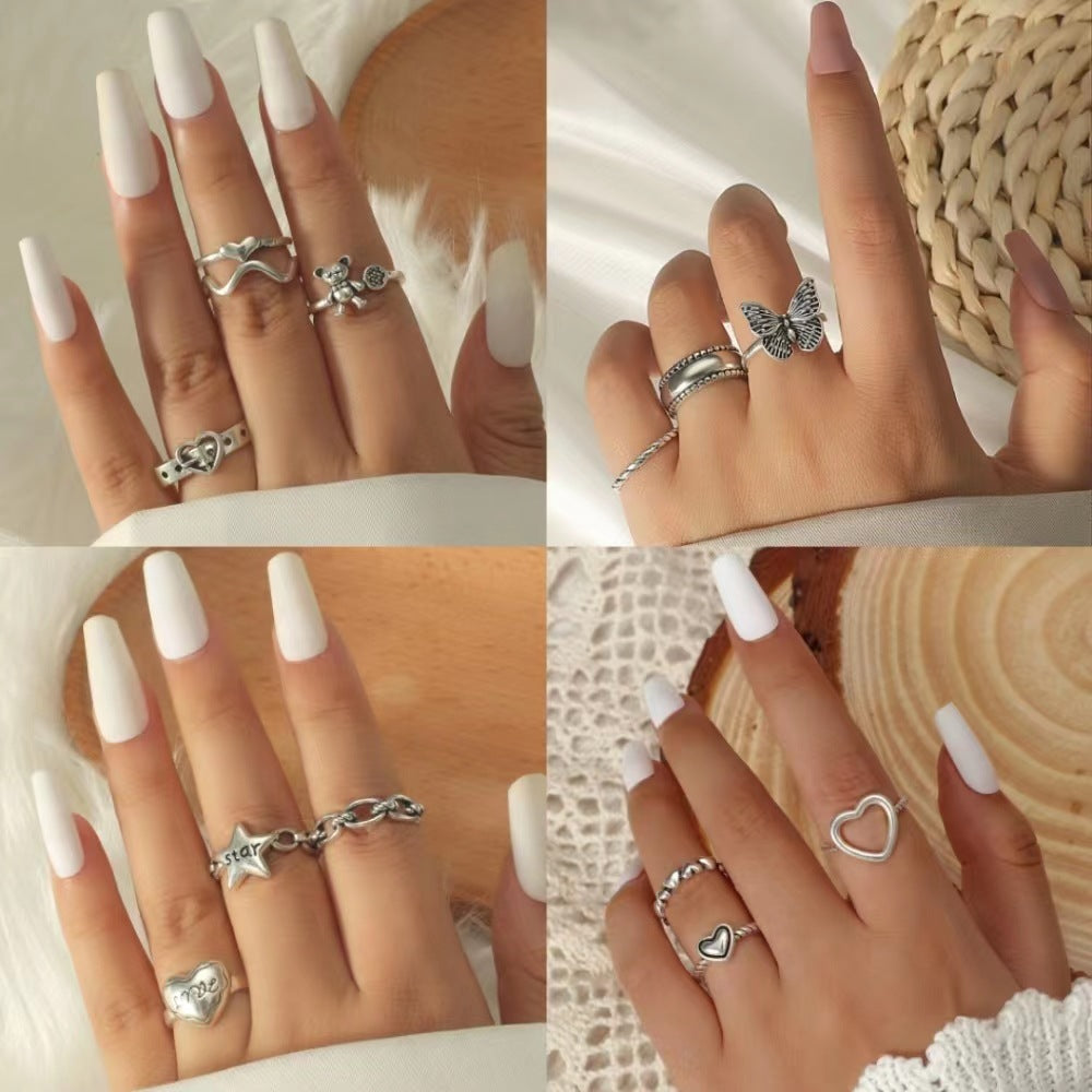 Womens Ring Set Retro Geometric Rings Animal Zodiac Electroplated Alloy 3 Piece Gift For Her Twist Knot Trendy