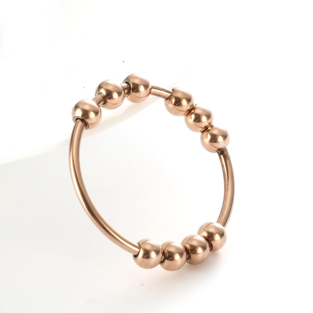Unisex Rotating Beads Ring Stainless Steel Band For Anxiety Decompression Geometric Meditation Jewelry Relaxation