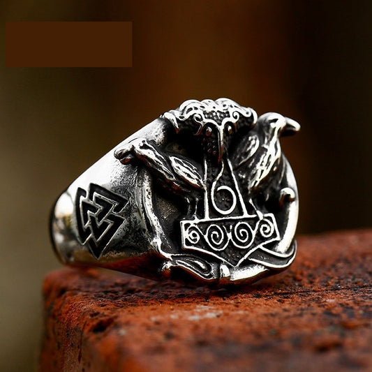 Retro Titanium Steel Ring With Nordic Viking Crow Design For Men Polished Classic Jewelry Accessory Gift Everyday Wear