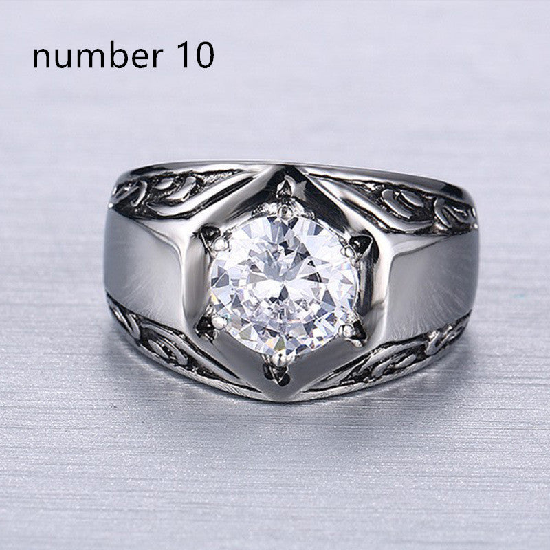 Mens Stainless Steel Ring With Zircon Stone Trendy Hip Hop Ring Vintage Geometry Jewelry For Everyday Wear Now