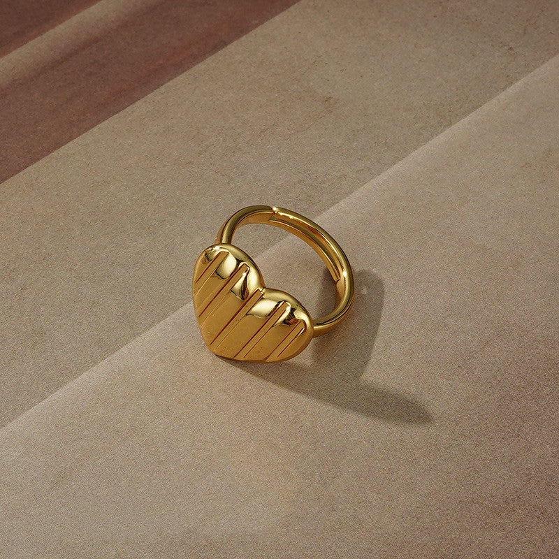 Women's Gold Heart Ring Electroplated Metal With Inlaid Gems And Semi Precious Stones With Gentle Shine Finish