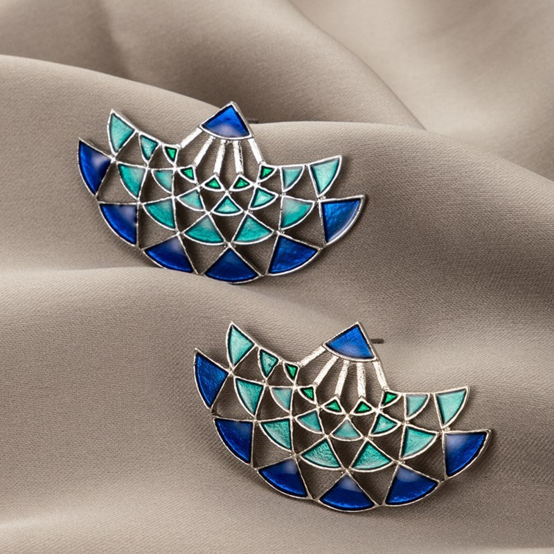 Womens Geometric Alloy Drop Earrings Blue OilFinish Scallop Stud European Fashion Jewelry Wedding BirthdayGift