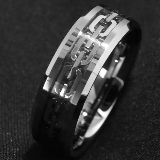 Mens Stainless Steel Geometric Cutout Chain Ring Durable Fashion Accessory Unique Design For Him Modern Design
