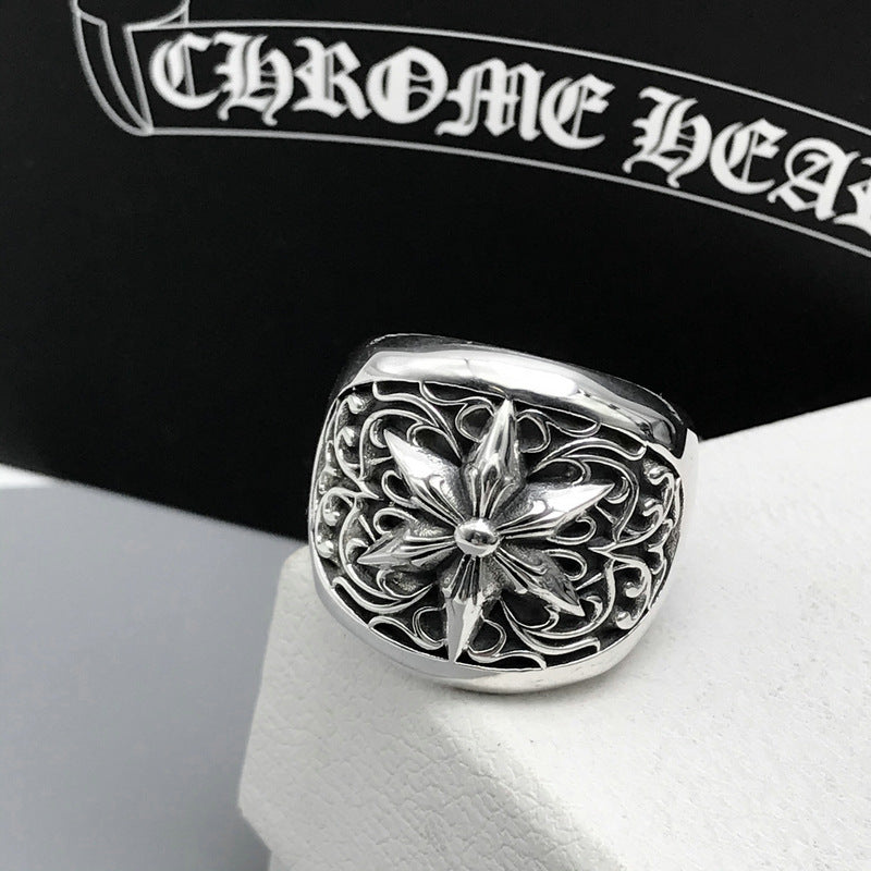 Mens Hexagram Wide Adjustable Copper Vintage Ring Distinctive Statement Jewelry Accessory Fashion For Men Wear