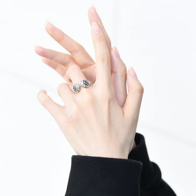 Unisex Adjustable Open Ring Electroplated Alloy Geometric Round Design Trendy Cool Ring Earphone Ring Thai Ring