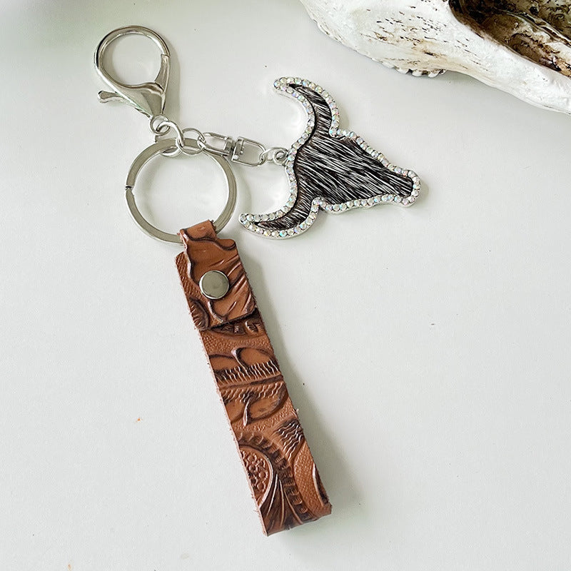 Leather Keychain Fashion Accessory Ethnic Style Key Ring For Keys Red Brown Gift One Piece Durable Handmade Gift