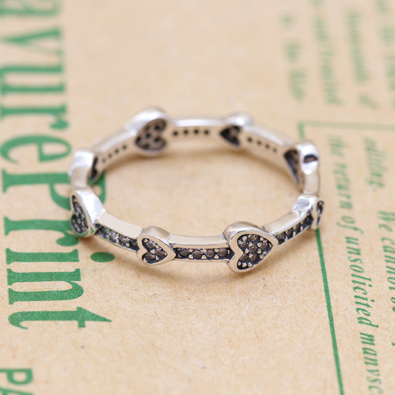 Cupronickel Silver-plated Attractive Heart Ring European And American Creative Diamonds